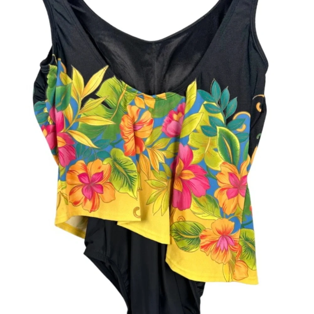 Amoena Swimsuit One Piece Swimsuit Black Floral Size 8